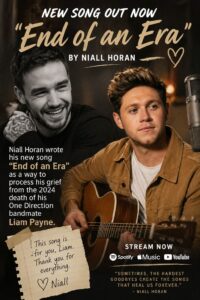 Niall Horan releases his emotional new song “End of an Era,” a heartfelt tribute reflecting on loss, friendship, and memories, written in response to the passing of his One Direction bandmate Liam Payne, capturing grief through music and remembrance….see more ⤵️