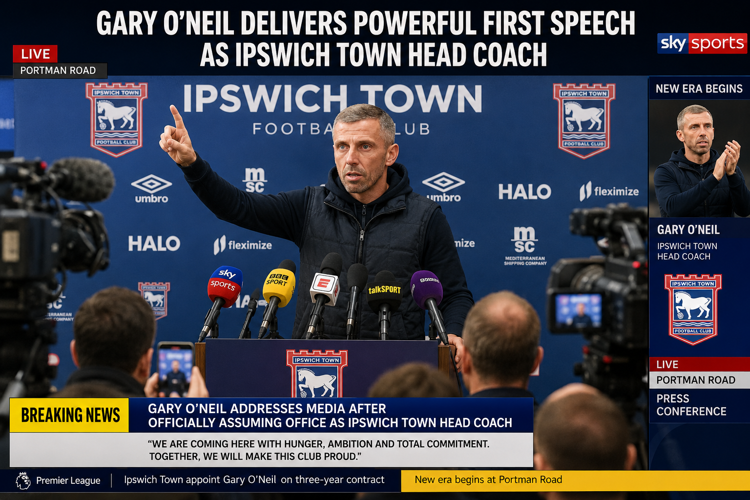 Gary O’Neil Delivers Powerful First Speech After Officially Taking Charge as Ipswich Town Head Coach, Promising Hard Work, Unity, and Ambition as He Begins a New Era at Portman Road Ahead of the Premier League Campaign….