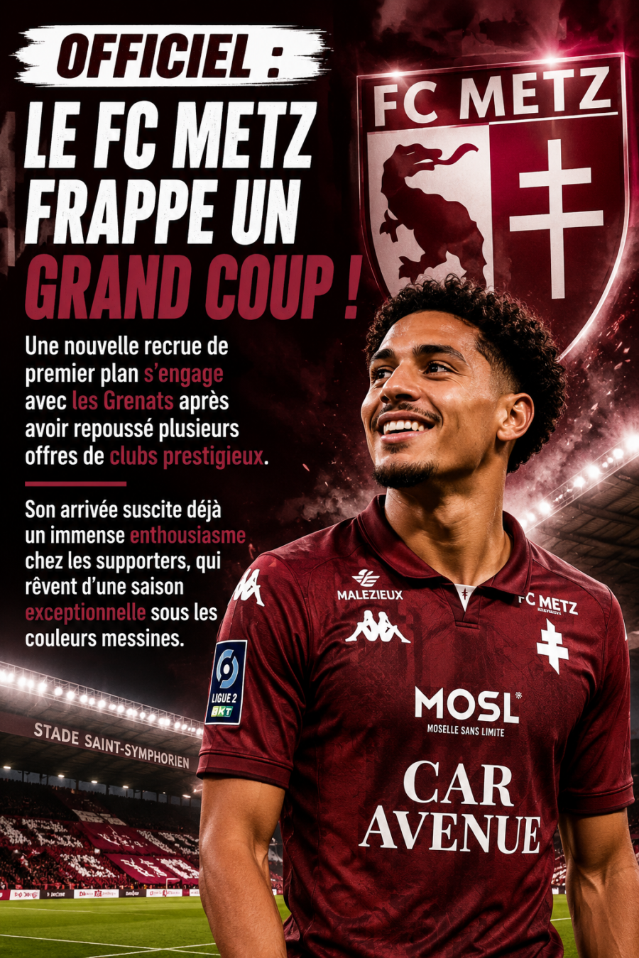 🚨 OFFICIEL : Le FC Metz frappe un Ă©norme coup sur le marchĂ© des transferts en s’offrant une recrue très convoitĂ©e devant plusieurs clubs prestigieux. Une arrivĂ©e qui enflamme dĂ©jĂ les supporters et nourrit les plus grandes ambitions des Grenats pour la saison Ă venir…