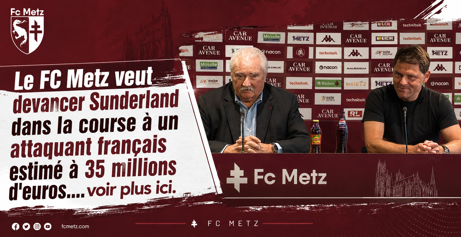 Le FC Metz prépare une offensive à 35 millions d’euros pour devancer Sunderland dans la course à un attaquant français, affichant clairement ses ambitions sur le marché des transferts…..